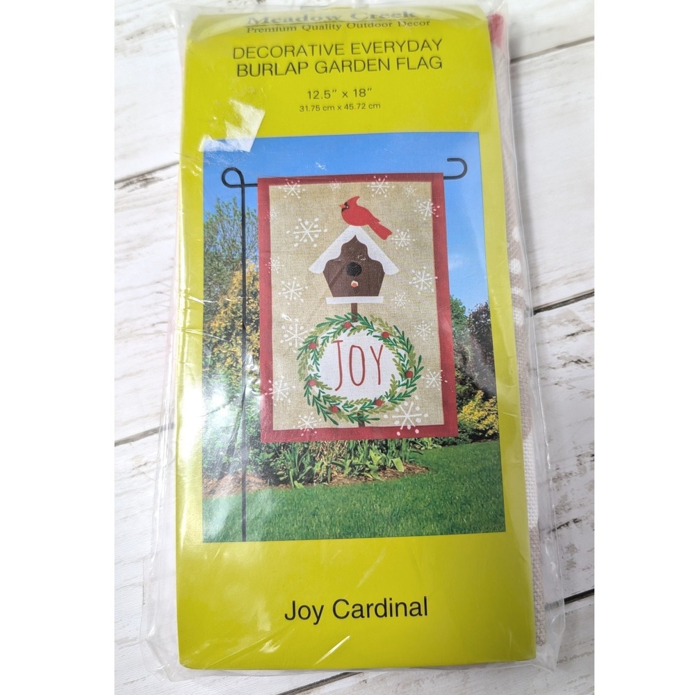 Meadow Creek Garden Flag Joy Cardinal Birdhouse Burlap 12.5x18 New